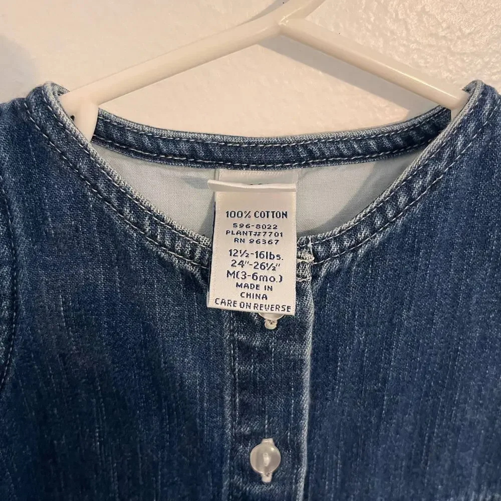 Vintage Baby OshKosh B'Gosh Blue Denim Overalls Romper Teddy Bear 3-6 Months